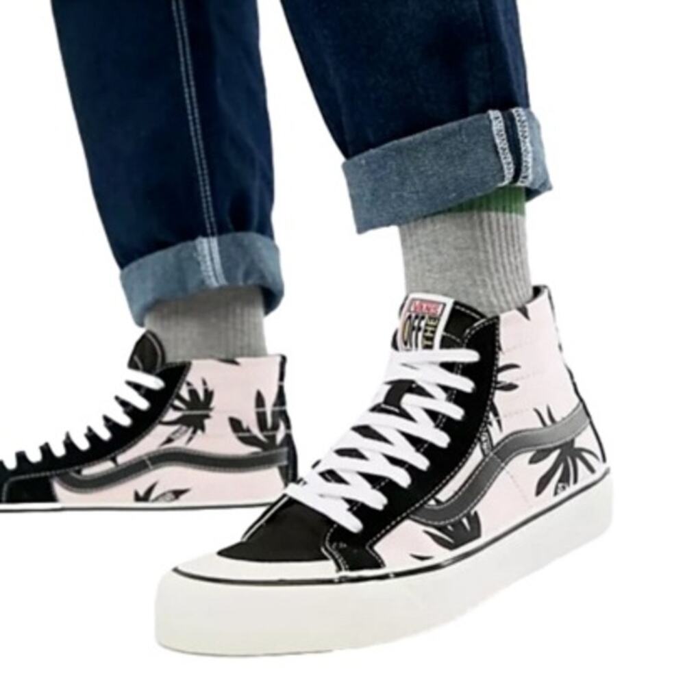 Vans Summer Leaf Pink and Black Palm Tree Sk8-Hi 138 Decon Skate Shoe